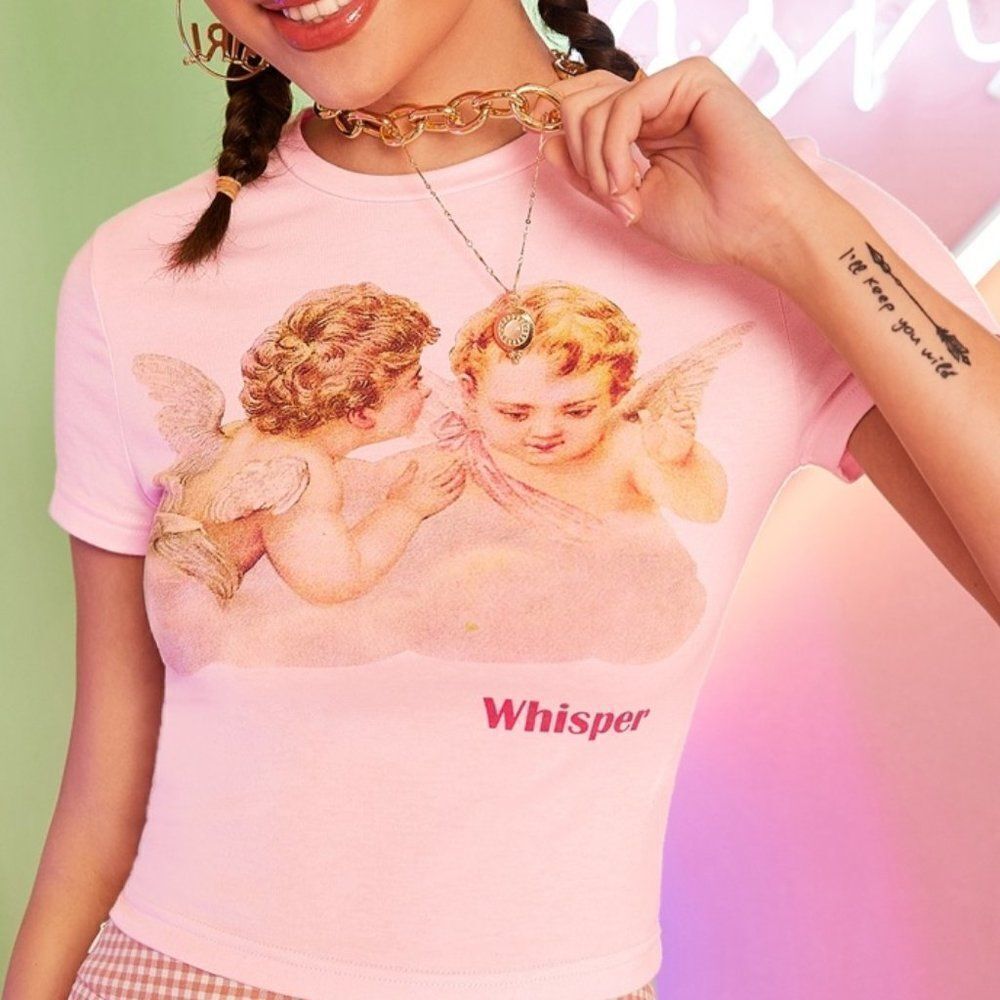 5/$25💜 Shein- Pink Angels Cherub Graphic Crop